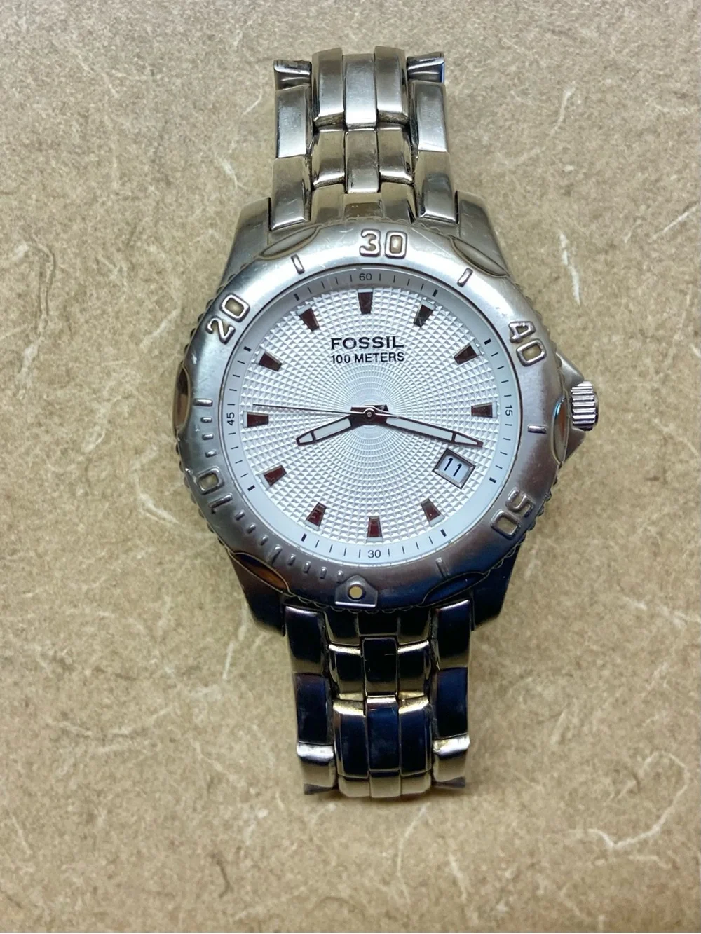 Fossil Men's Silver Stainless Steel Watch with White Dial